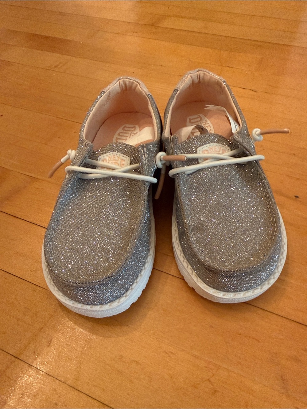 Hey Dude Kids Sparkle Slip-On Sneakers in Silver Glitter